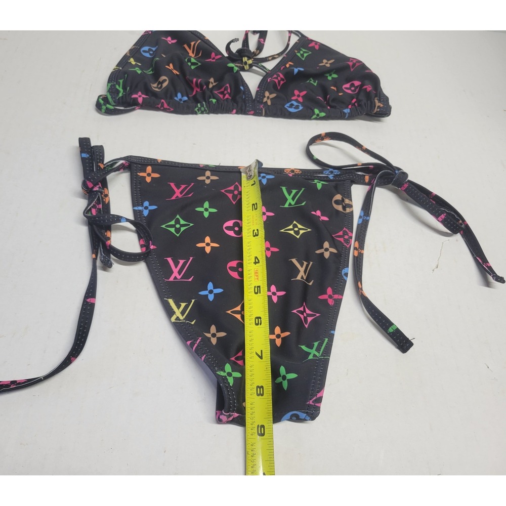 Louis Vuitton Multicolor Monogram Triangle Bikini Set Black RW201B Size M - Picture 5 of 11